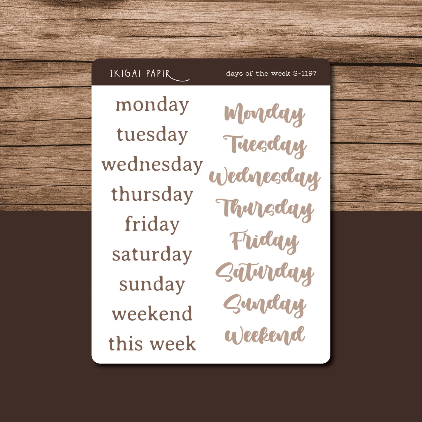 Days of the Week (Brown) Sticker Sheet