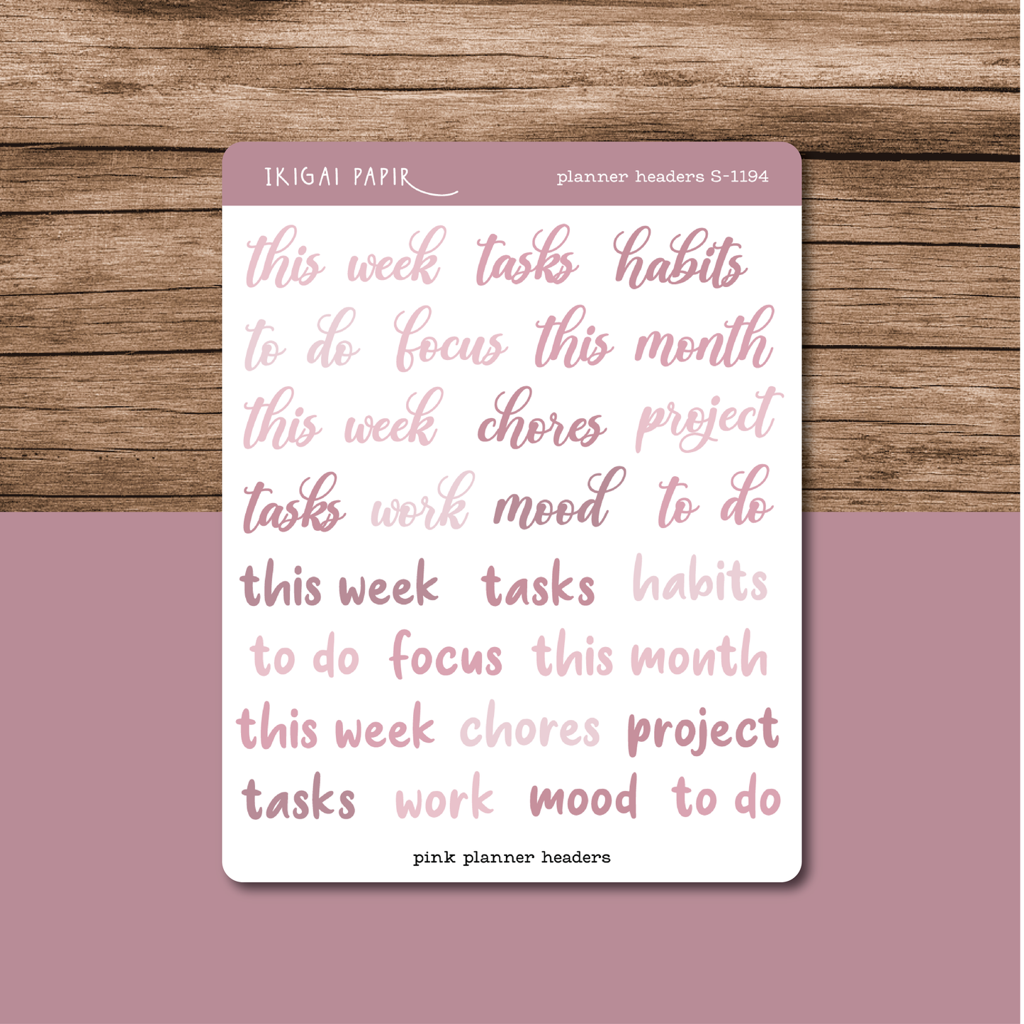 Planner Headers (Pink) Sticker Sheet