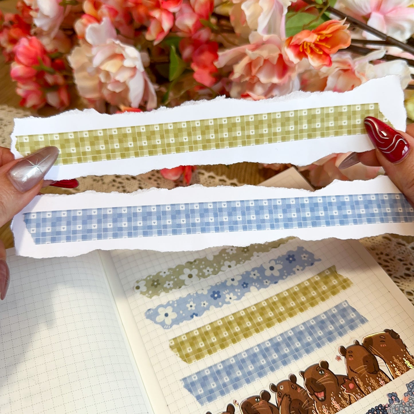 Green Heart Gingham Washi Tape