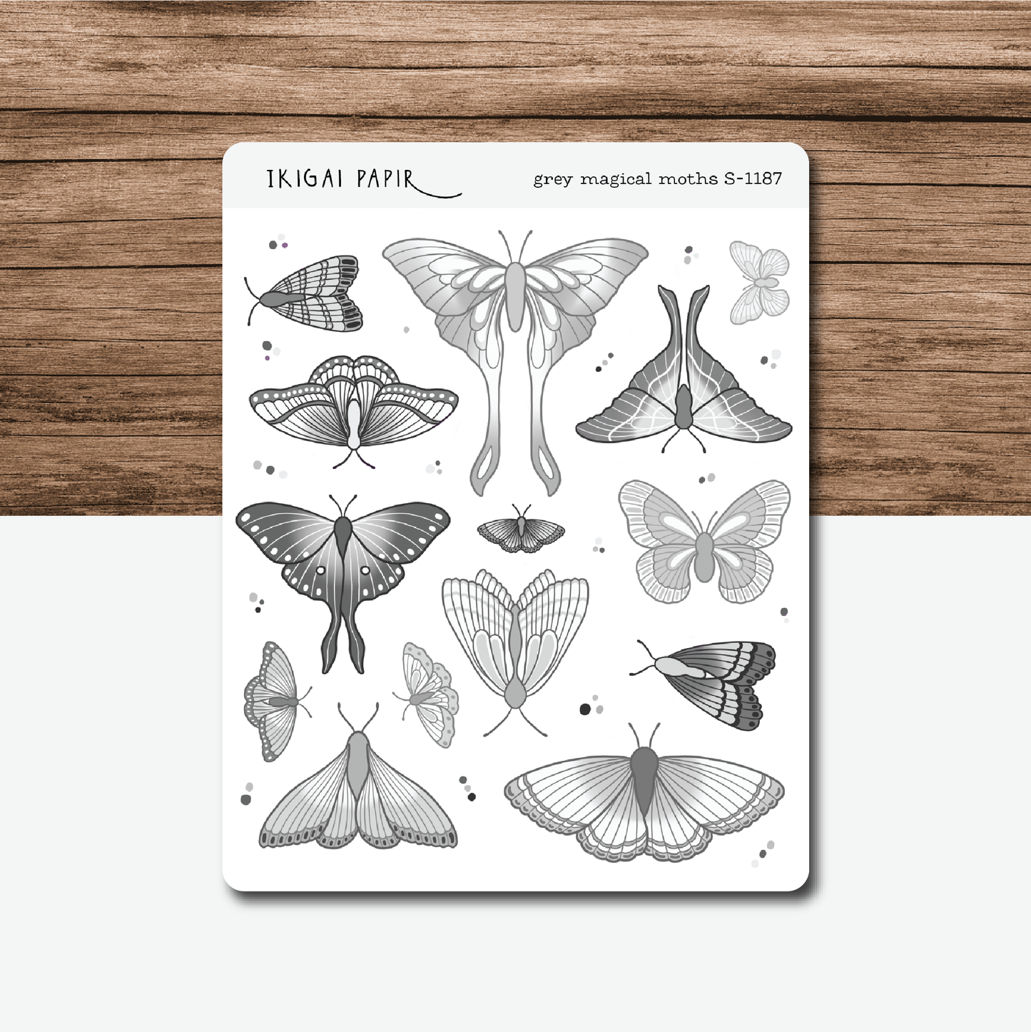 Grey Magical Moths Sticker Sheet