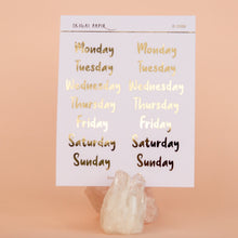 Load image into Gallery viewer, Days of the Week Sticker Sheet (Bubbly) (Gold/Silver)