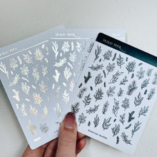 Load image into Gallery viewer, Botanical Doodles Sticker Sheet (Gold/Silver/Black)