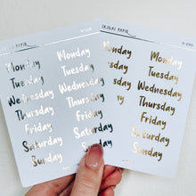 Load image into Gallery viewer, Days of the Week Sticker Sheet (Bubbly) (Gold/Silver)