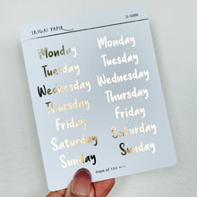 Load image into Gallery viewer, Days of the Week Sticker Sheet (Bubbly) (Gold/Silver)