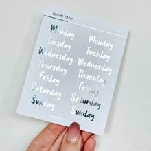 Load image into Gallery viewer, Days of the Week Sticker Sheet (Bubbly) (Gold/Silver)