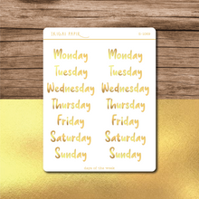 Load image into Gallery viewer, Days of the Week Sticker Sheet (Bubbly) (Gold/Silver)