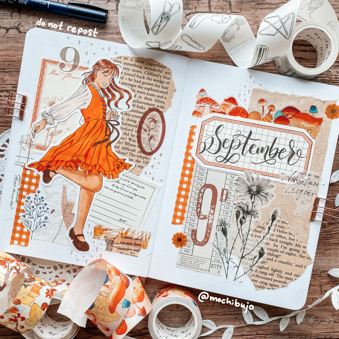 September 2021 bullet journal setup with girl stickers