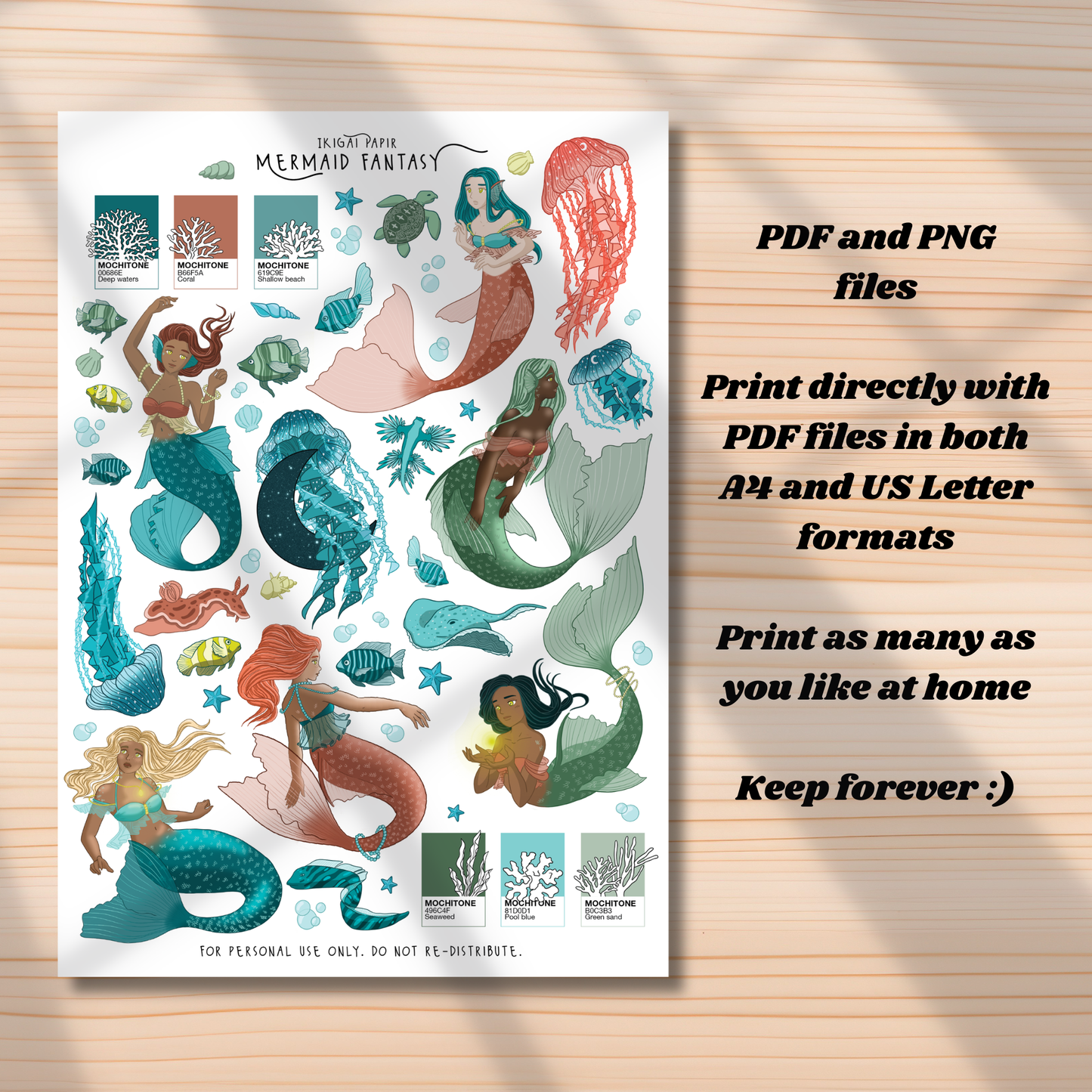 Mermaid Fantasy Printable Stickers *DIGITAL*