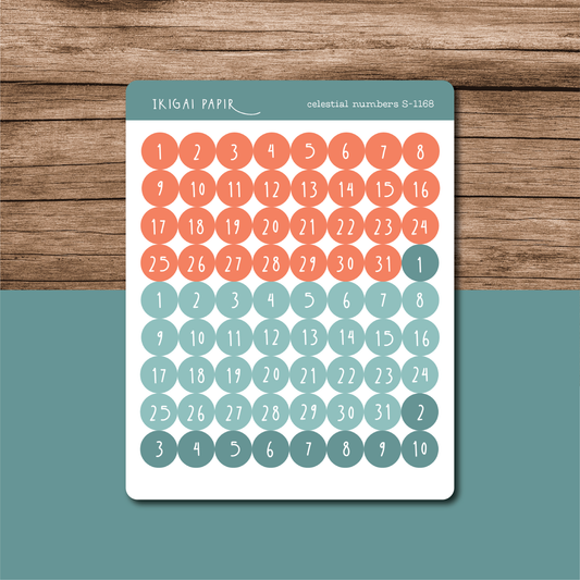 Number Circles (Peach & Turquoise) Sticker Sheet