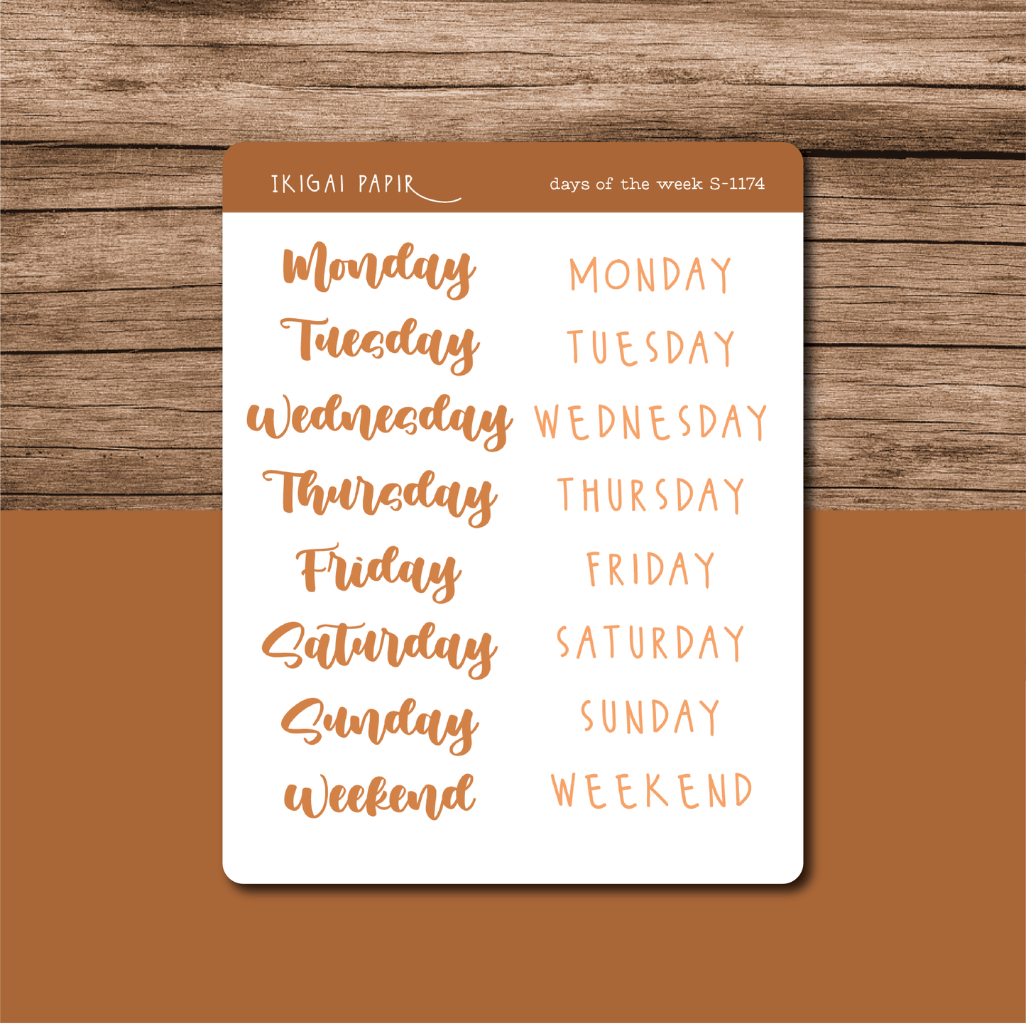 Days of the Week (Orange) Sticker Sheet