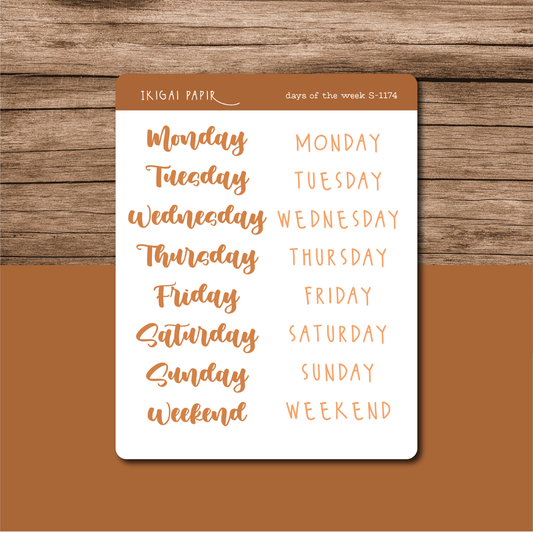 Days of the Week (Orange) Sticker Sheet