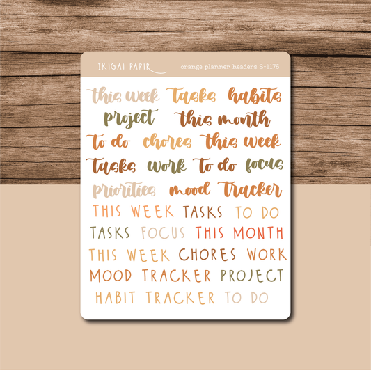 Planner Headers (Orange) Sticker Sheet