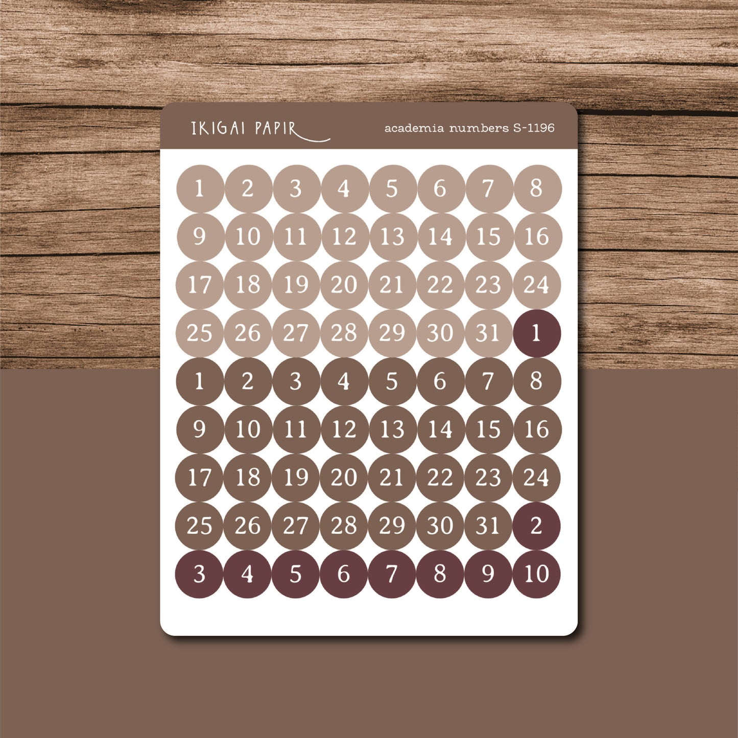 Number Circles (Brown) Sticker Sheet