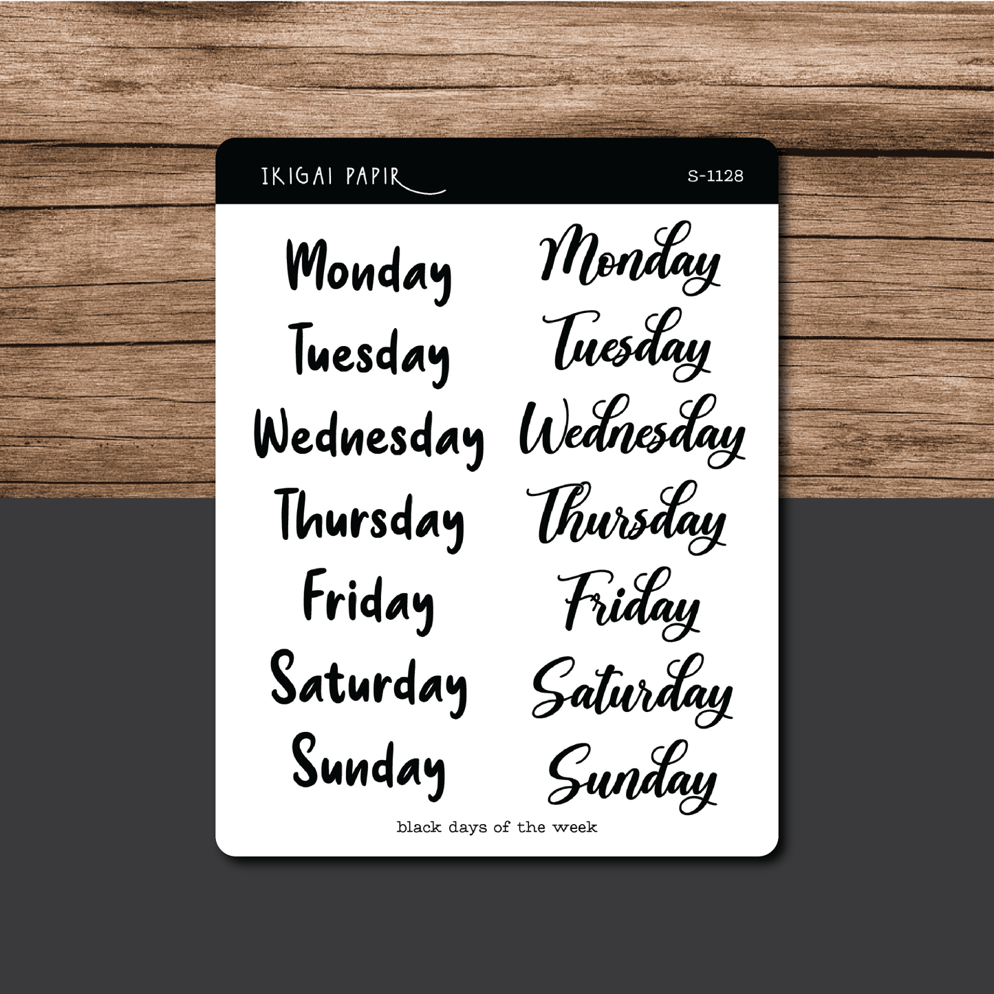 Days of the Week (Black) Sticker Sheet