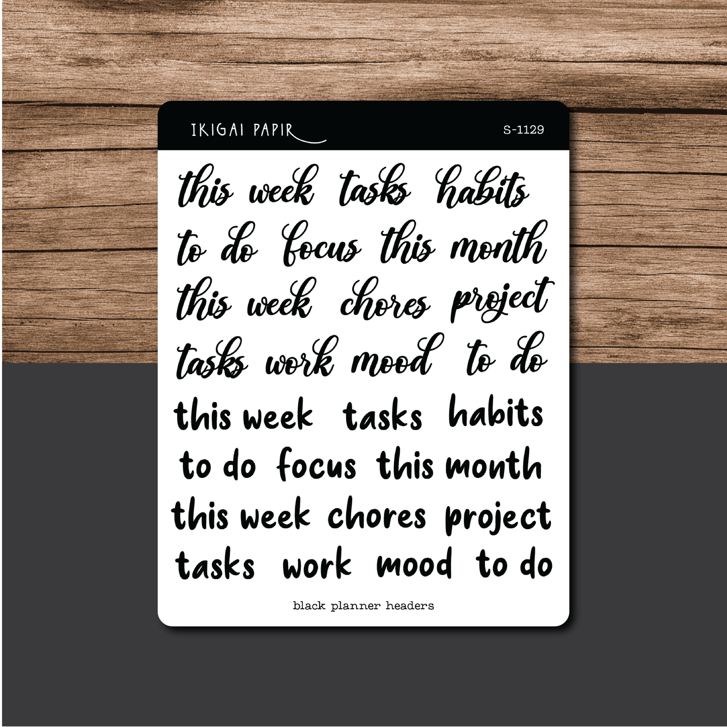 Planner Header (Black) Sticker Sheet