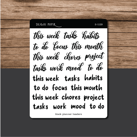 Planner Header (Black) Sticker Sheet