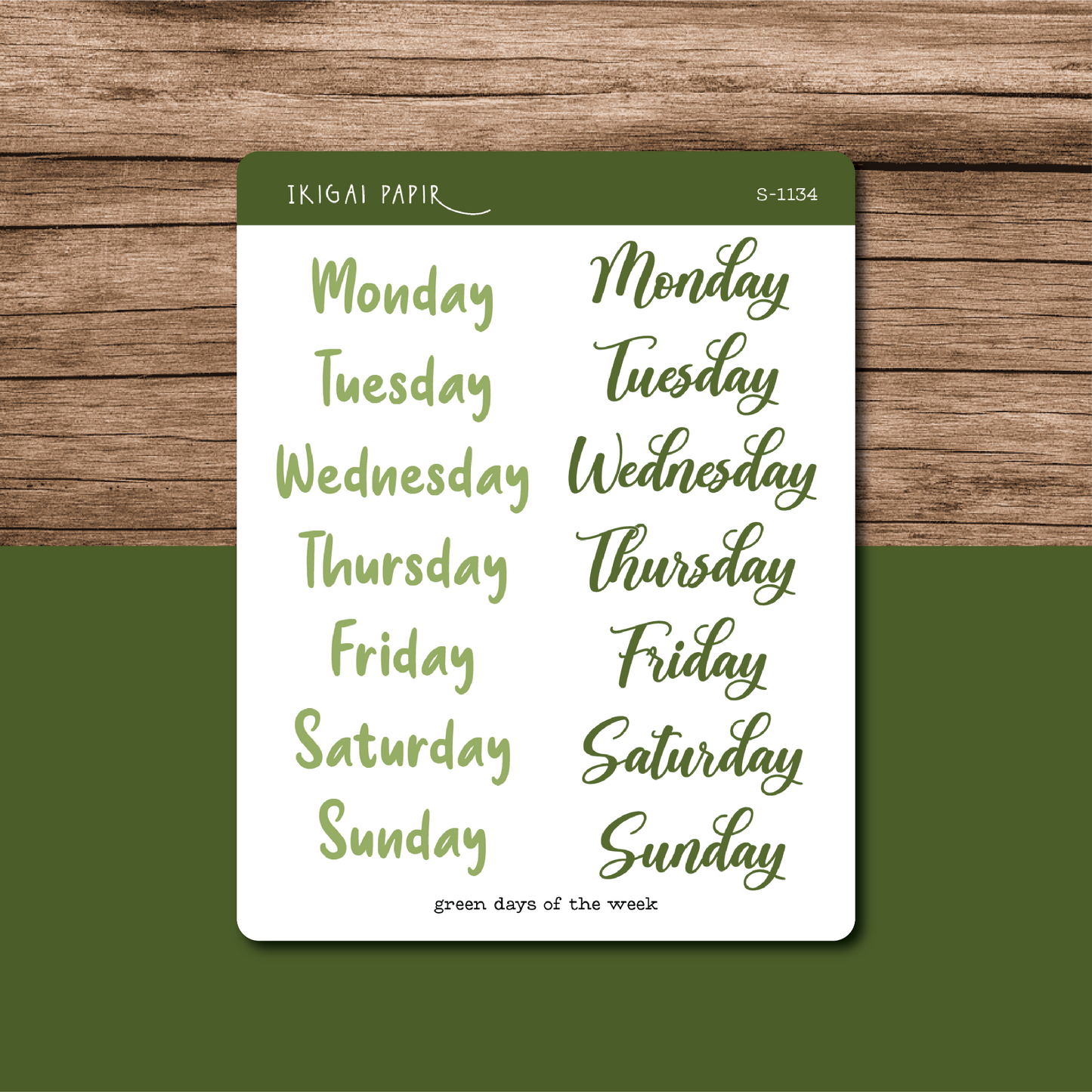 Days of the Week (Green) Sticker Sheet