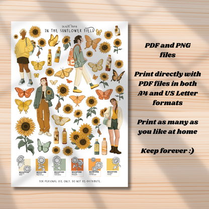 In The Sunflower Field Printable Stickers *DIGITAL*