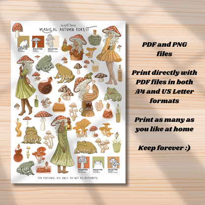 Magical Autumn Forest Printable Stickers *DIGITAL*