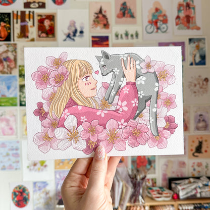 Cats in Spring A5 Postcard
