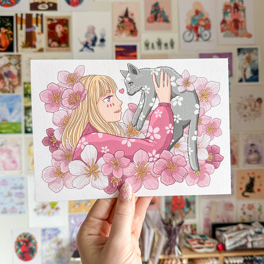 Cats in Spring A5 Postcard