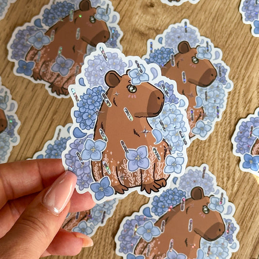 Capybara Vinyl Sticker with Glitter