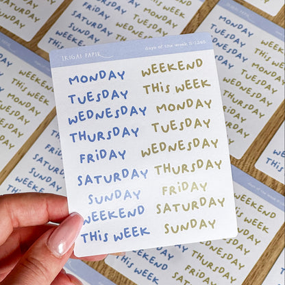 Days of the Week (Blue and Green) Sticker Sheet