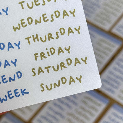 Days of the Week (Blue and Green) Sticker Sheet