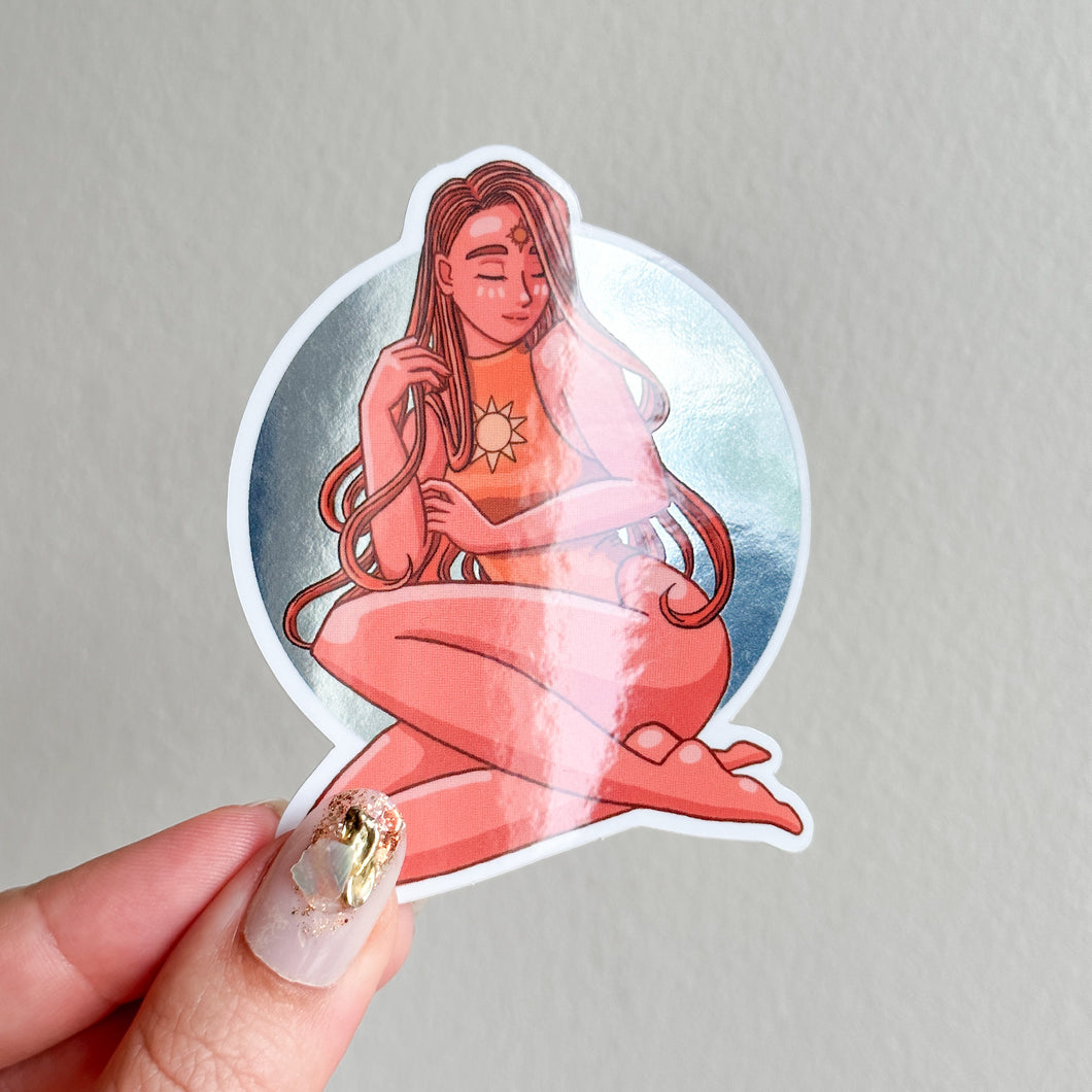 Goddess of the Sun Mirror Effect Vinyl Sticker