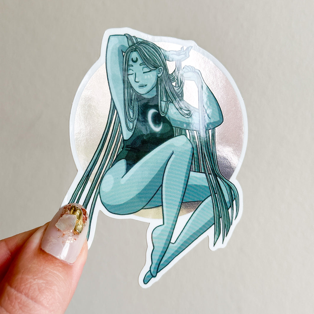 Goddess of the Moon Mirror Effect Vinyl Sticker