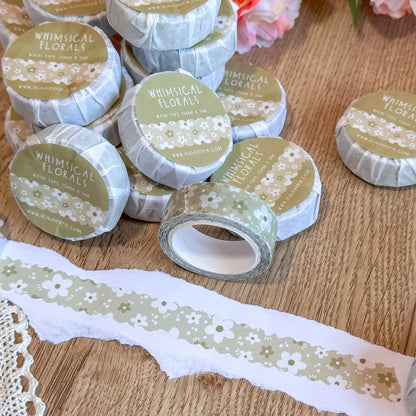 Green Whimsical Florals Scalloped Washi Tape