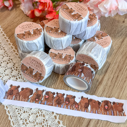 Capybara Friends Silver Foil Washi Tape