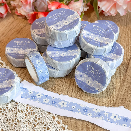 Blue Whimsical Florals Scalloped Washi Tape