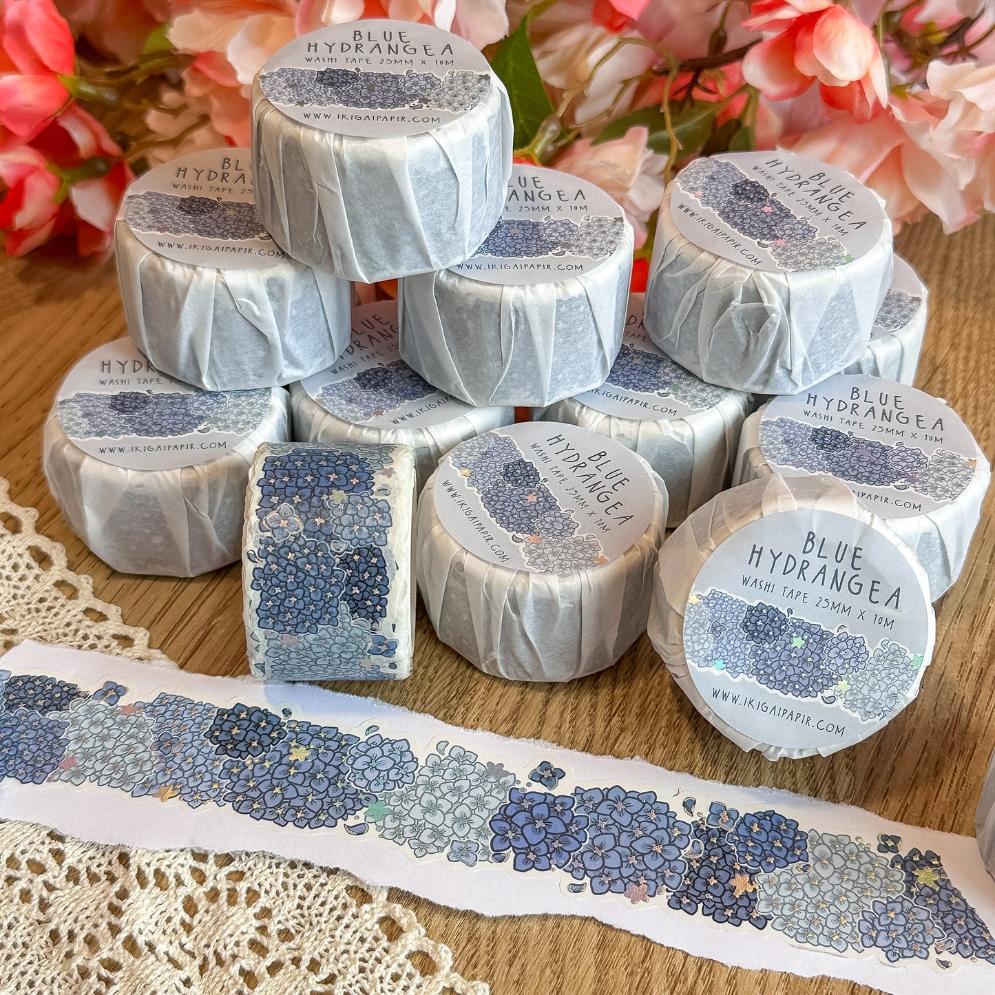 Blue Hydrangea Silver Foil Washi Tape