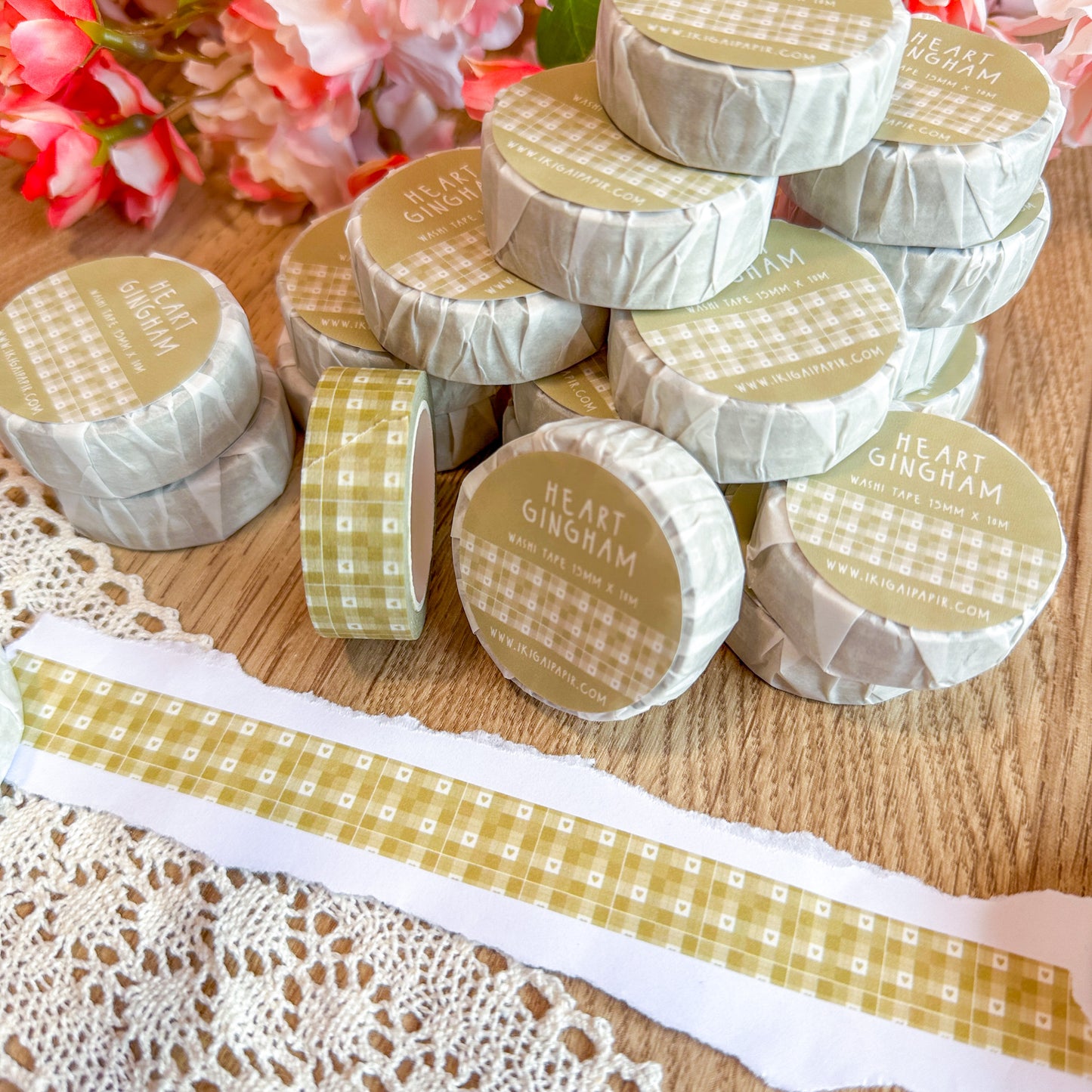 Green Heart Gingham Washi Tape