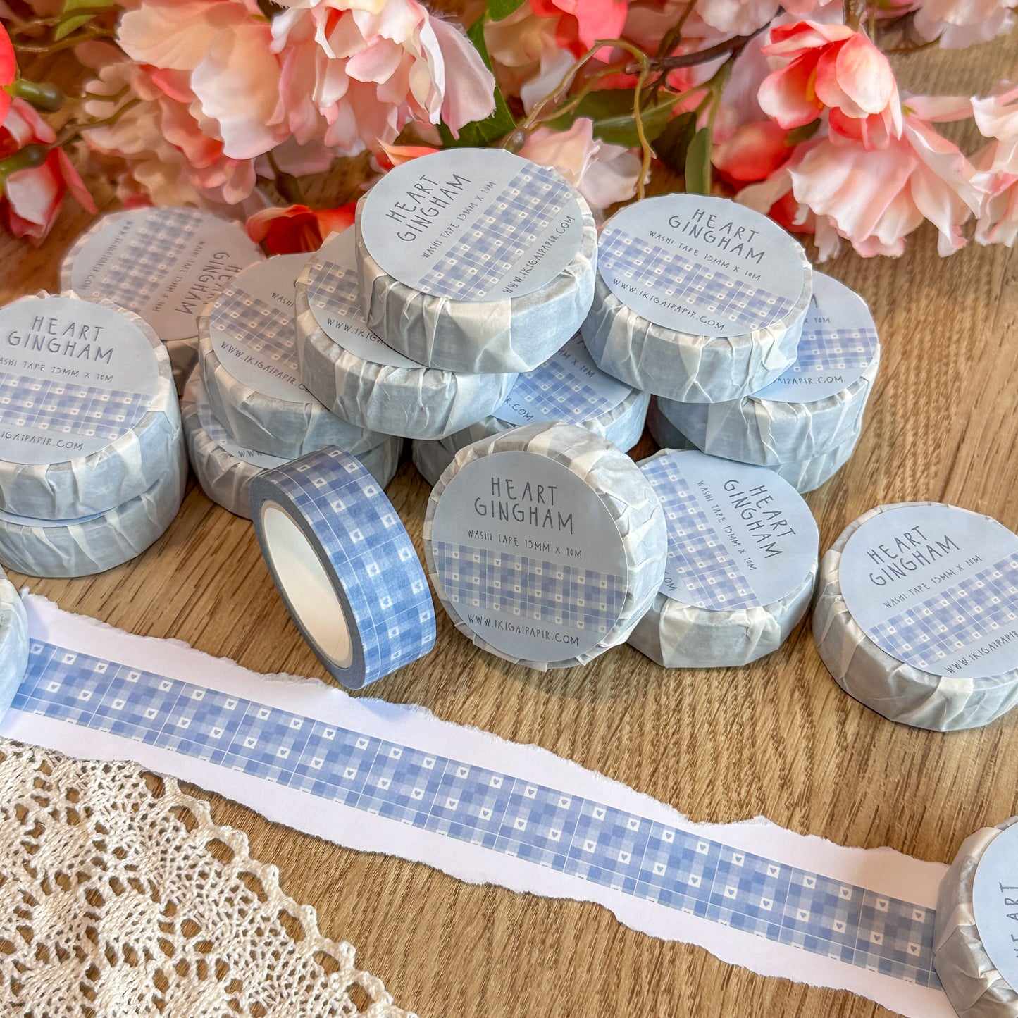 Blue Heart Gingham Washi Tape