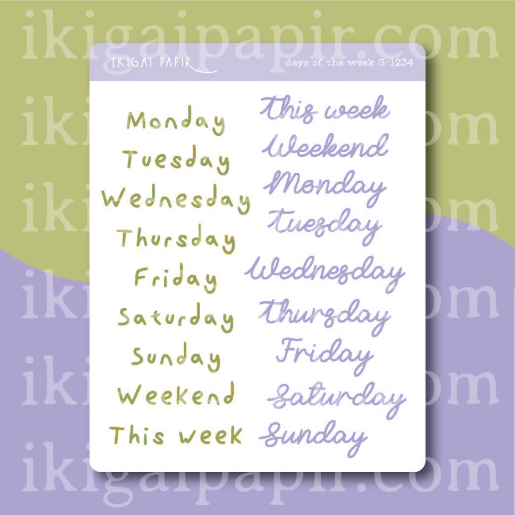 Days of the Week (Garden Party) Sticker Sheet