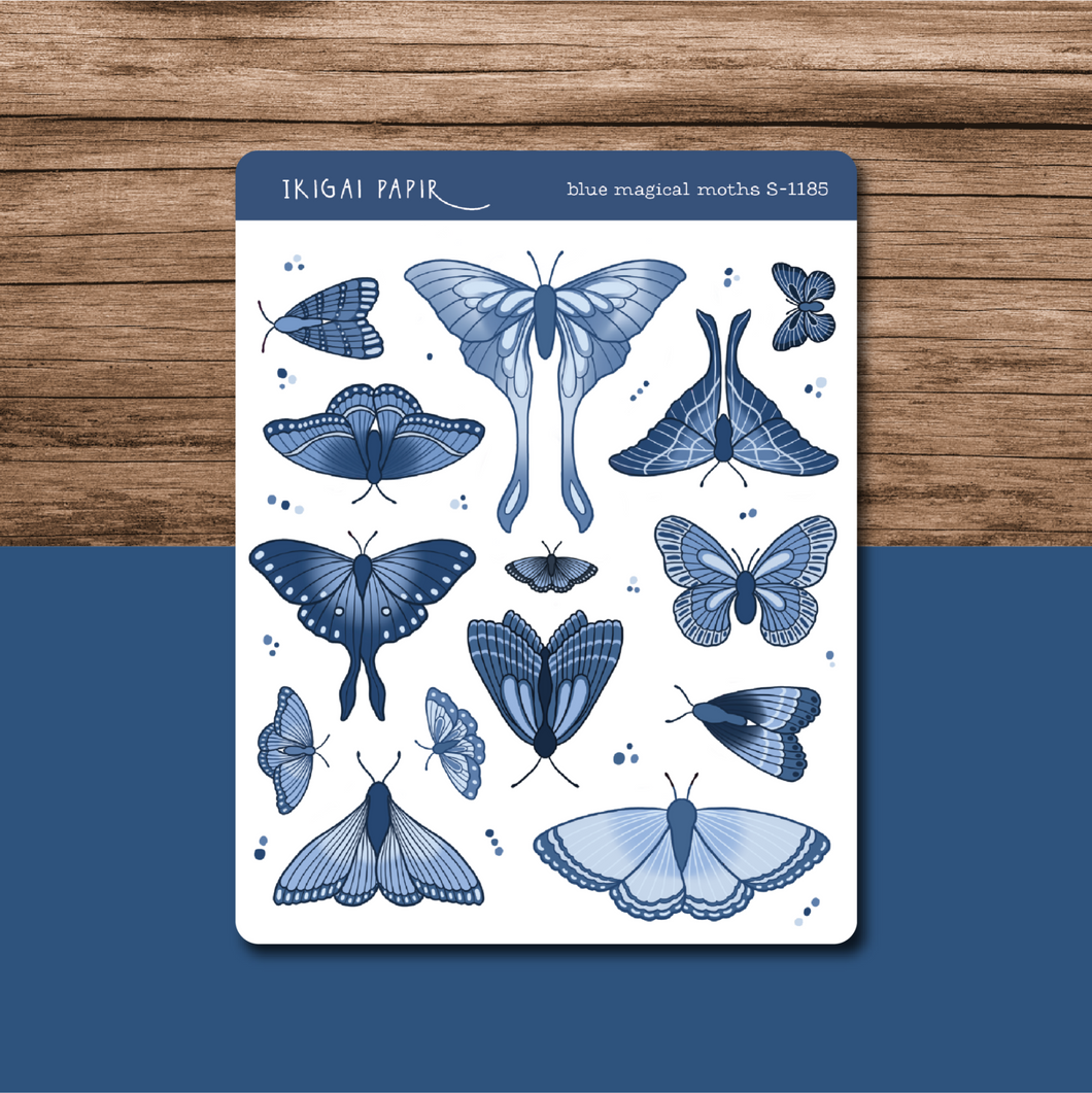 Blue Magical Moths Sticker Sheet