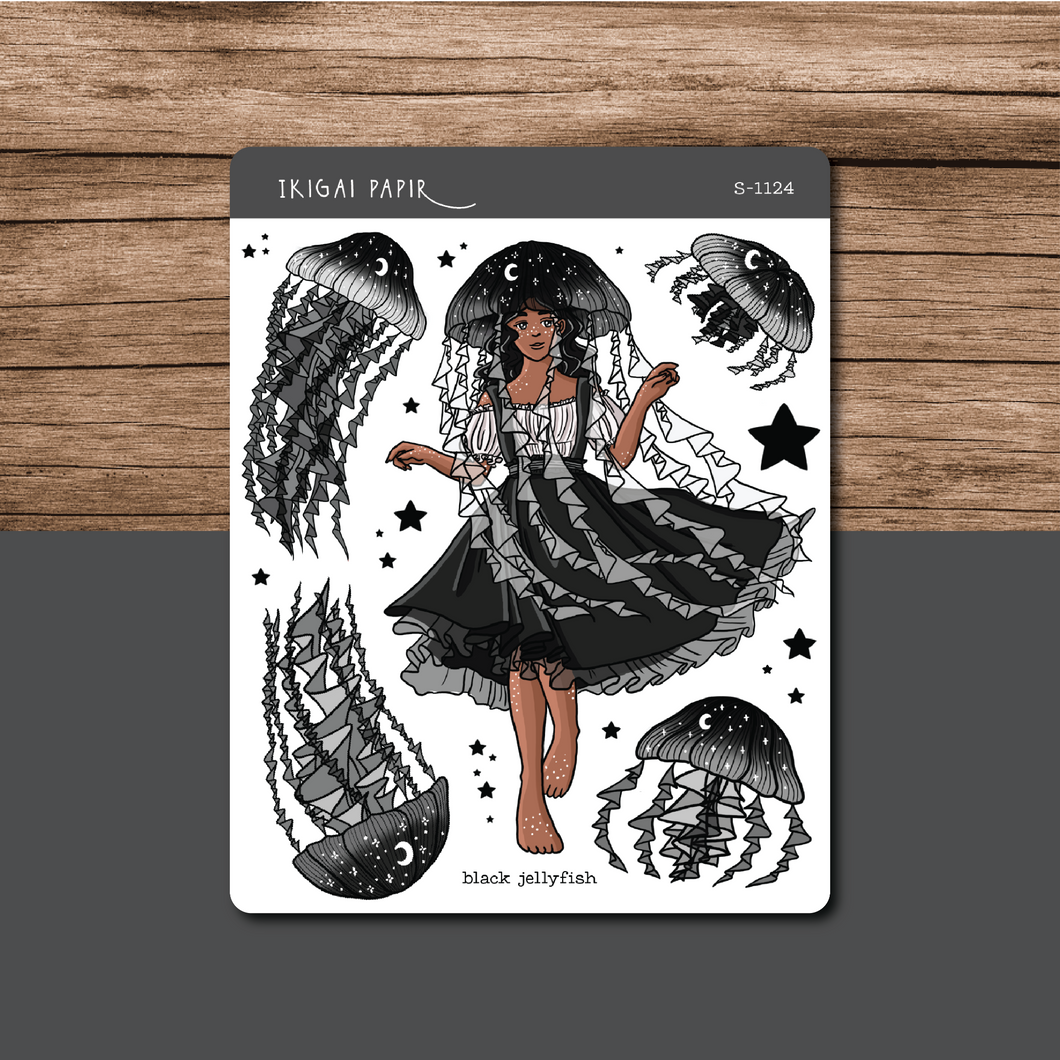 Black Jellyfish Sticker Sheet