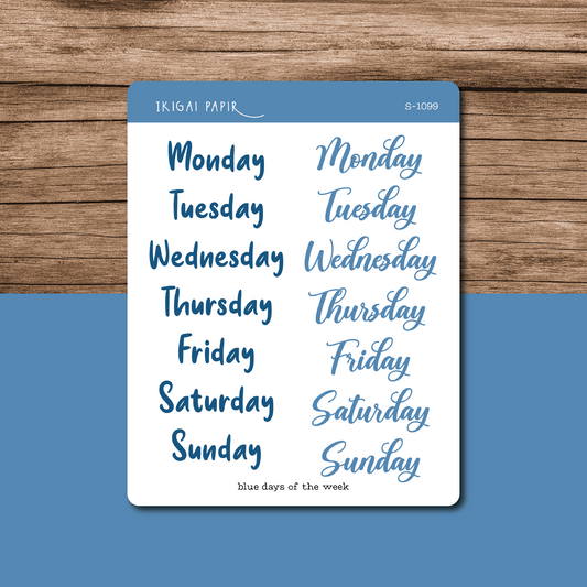 Days of the Week (Blue) Sticker Sheet