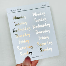 Load image into Gallery viewer, Days of the Week Sticker Sheet (Bubbly) (Gold/Silver)
